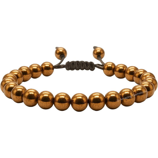 Amazing Gemstone Copper Hematite Bracelet front view showing 8mm polished beads.