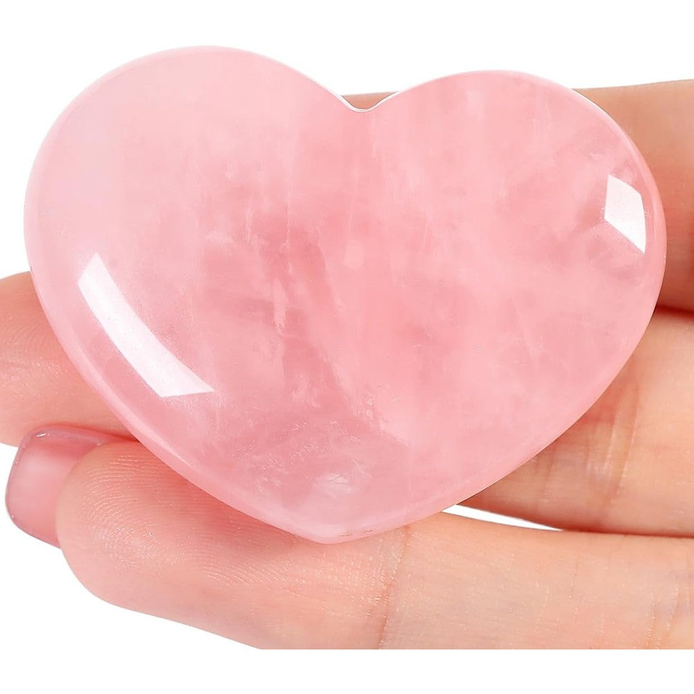 MAIBAOTA Rose Quartz Heart Crystal front view showing natural pink gemstone texture.