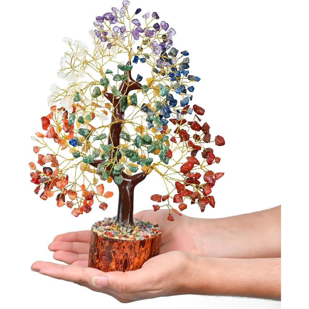 Crocon Seven Chakra Healing Crystal Tree front view for reiki healing.