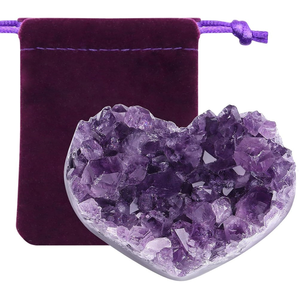 ZHIYUXI Amethyst Heart Crystal front view showing natural purple geode clusters for reiki healing.