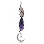 BOHO GARDEN Crystal Hanging Car Charm with purple amethyst and pink rose quartz stones for car interior.
