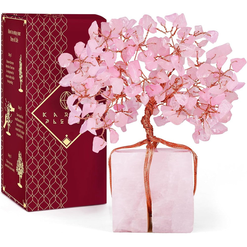 KARMAPLEDGE Rose Quartz Tree of Life front view for home decor