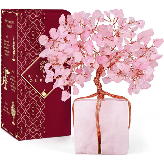 KARMAPLEDGE Rose Quartz Tree of Life front view for home decor