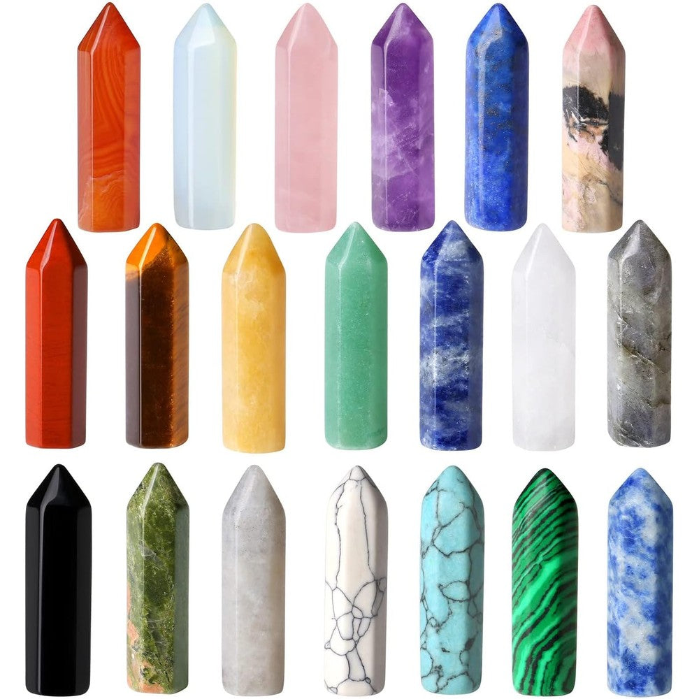 QINJIEJIE 20 Piece Healing Crystals Set front view showing assorted gemstone wands.