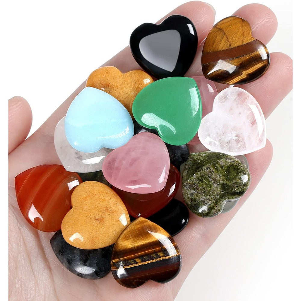 QINJIEJIE 10 Piece Heart Healing Crystals set showing assorted colorful gemstones.