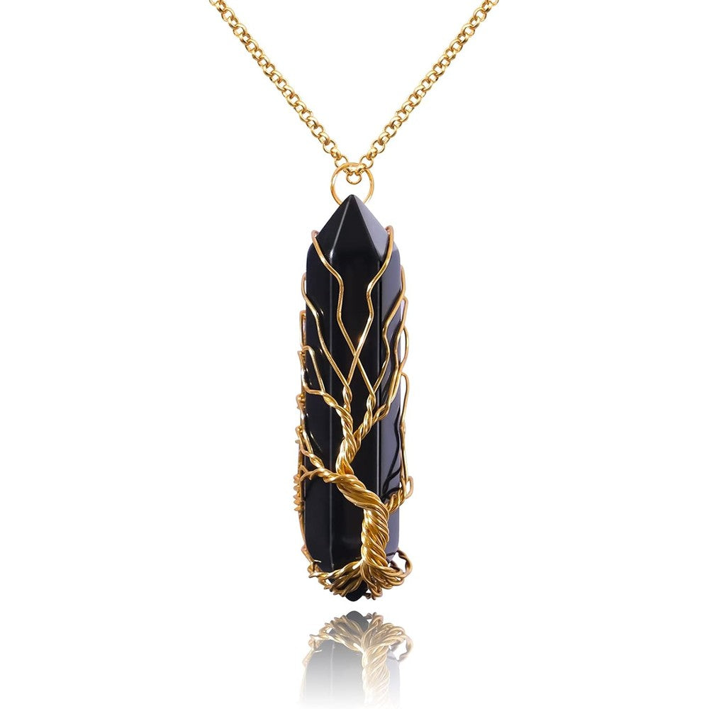 VIBILIA Tree of Life Healing Crystal Necklace front view spiritual jewelry