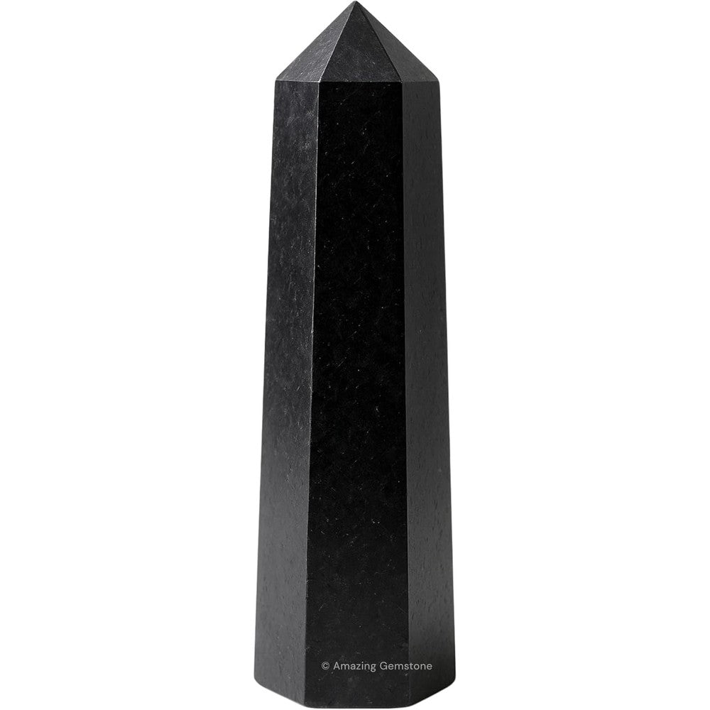 Amazing Gemstone Black Tourmaline Crystal Tower front view for energy protection.