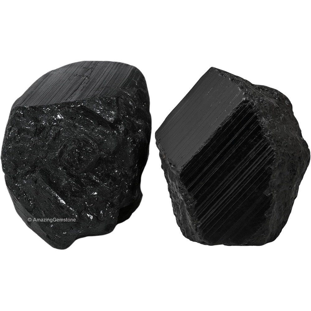 Amazing Gemstone Genuine Black Tourmaline raw crystals front view for protection