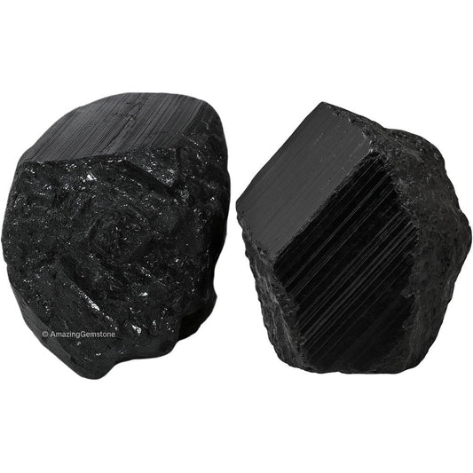Amazing Gemstone Genuine Black Tourmaline raw crystals front view for protection