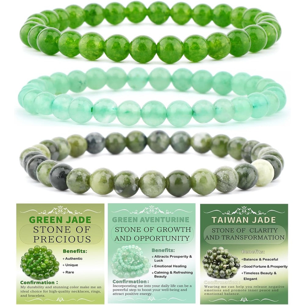 NCB Natural Crystal Gemstone Stretch Bracelets front view featuring green healing beads.