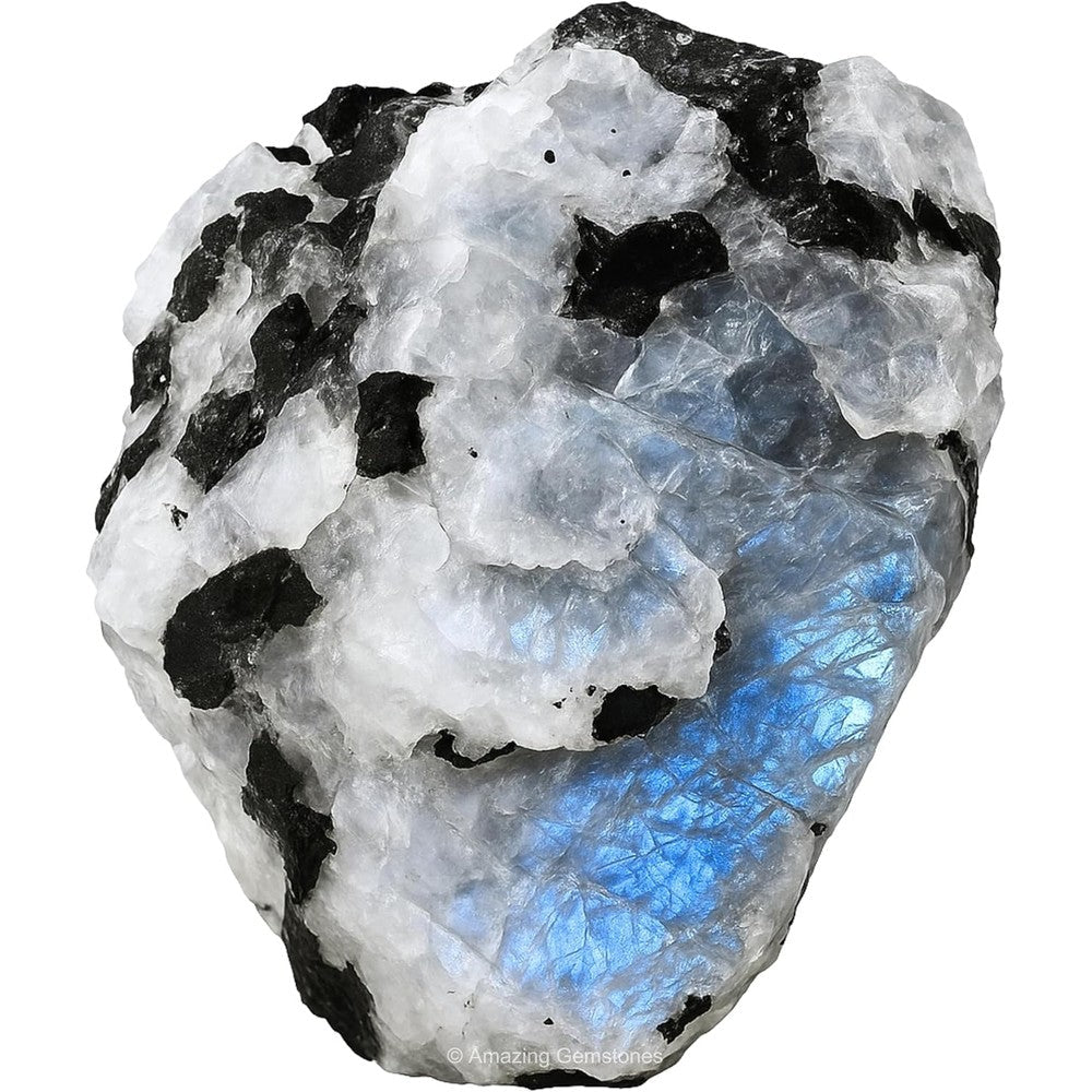 Amazing Gemstone Rainbow Moonstone Raw Crystal front view for healing.