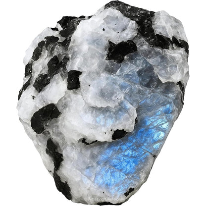 Amazing Gemstone Rainbow Moonstone Raw Crystal front view for healing.