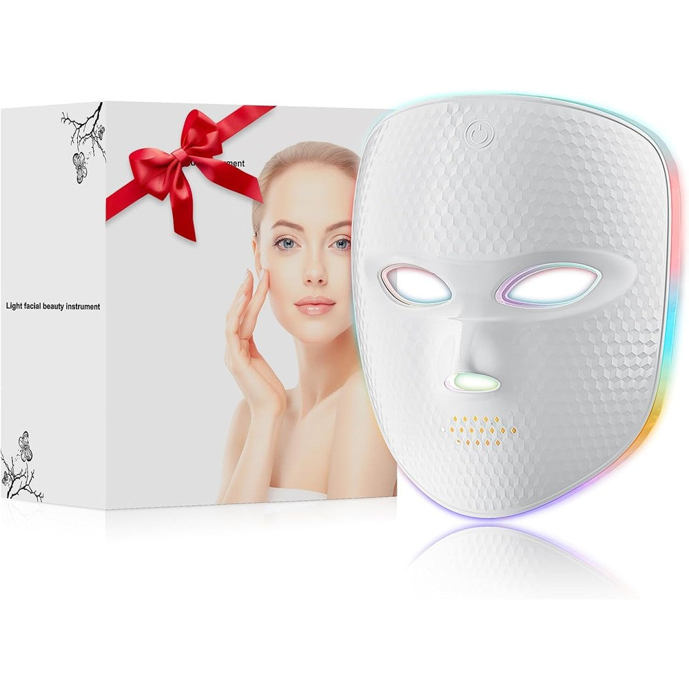 ONLUKY 7 Color LED Face Mask front view showing the flexible white silicone design for red light therapy.