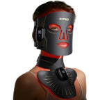 INTEO Red Light Therapy Face and Neck Mask front view showcasing the flexible silicone design and dual-zone coverage.