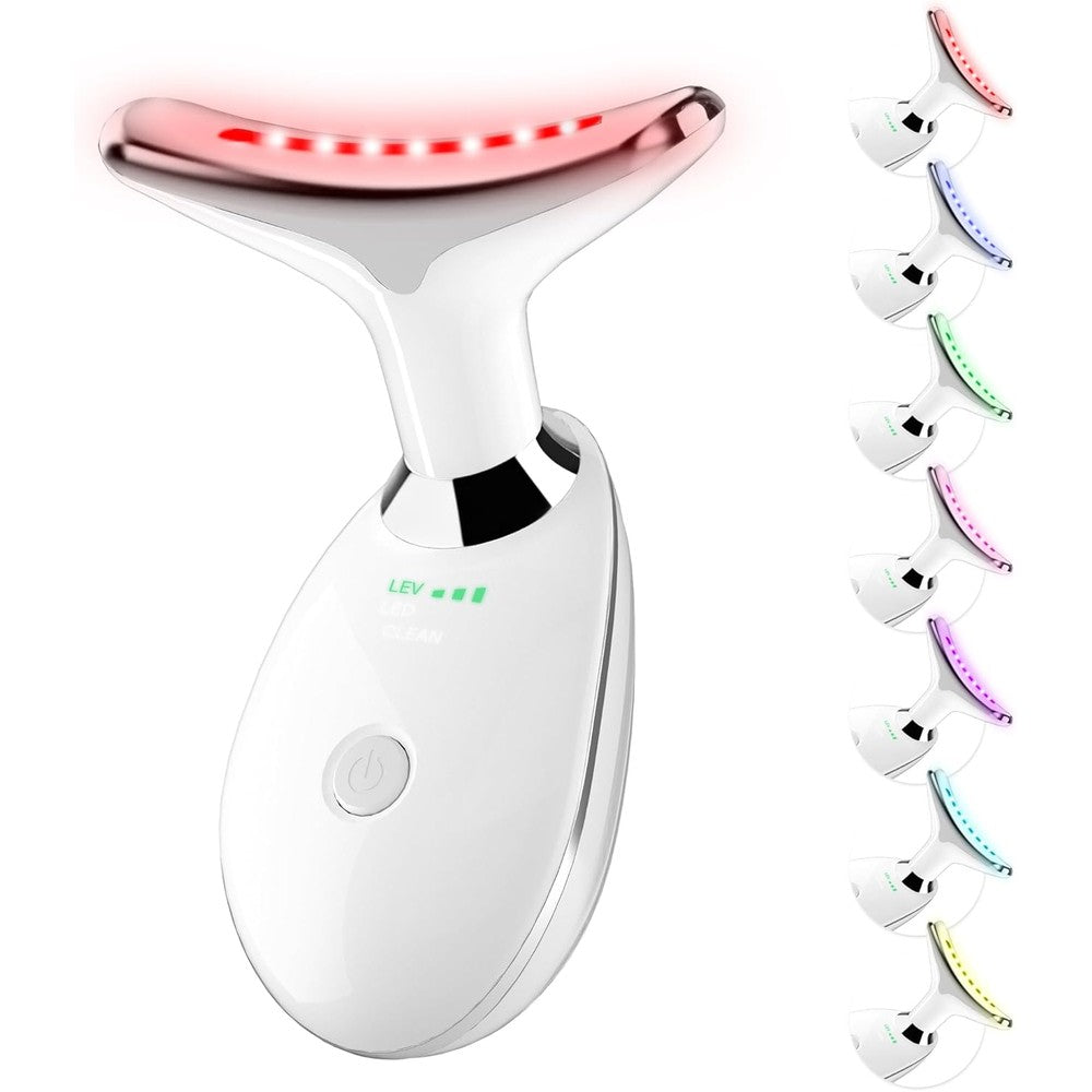 Suenohyu 7 Color LED Red Light Therapy Facial Massage Wand front view showing the white ergonomic dolphin shape head