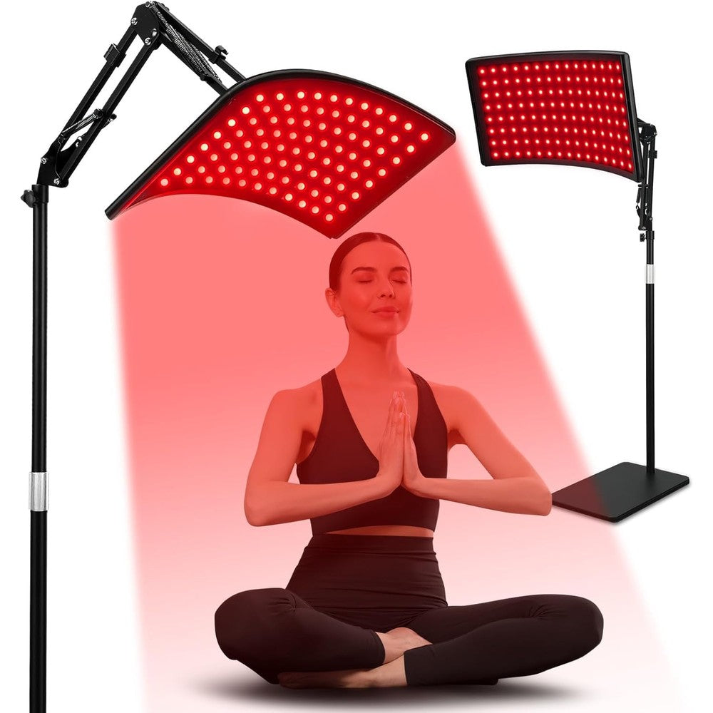 Viconor red light therapy lamp front view showing the curved black panel with 120 light emitting diodes.