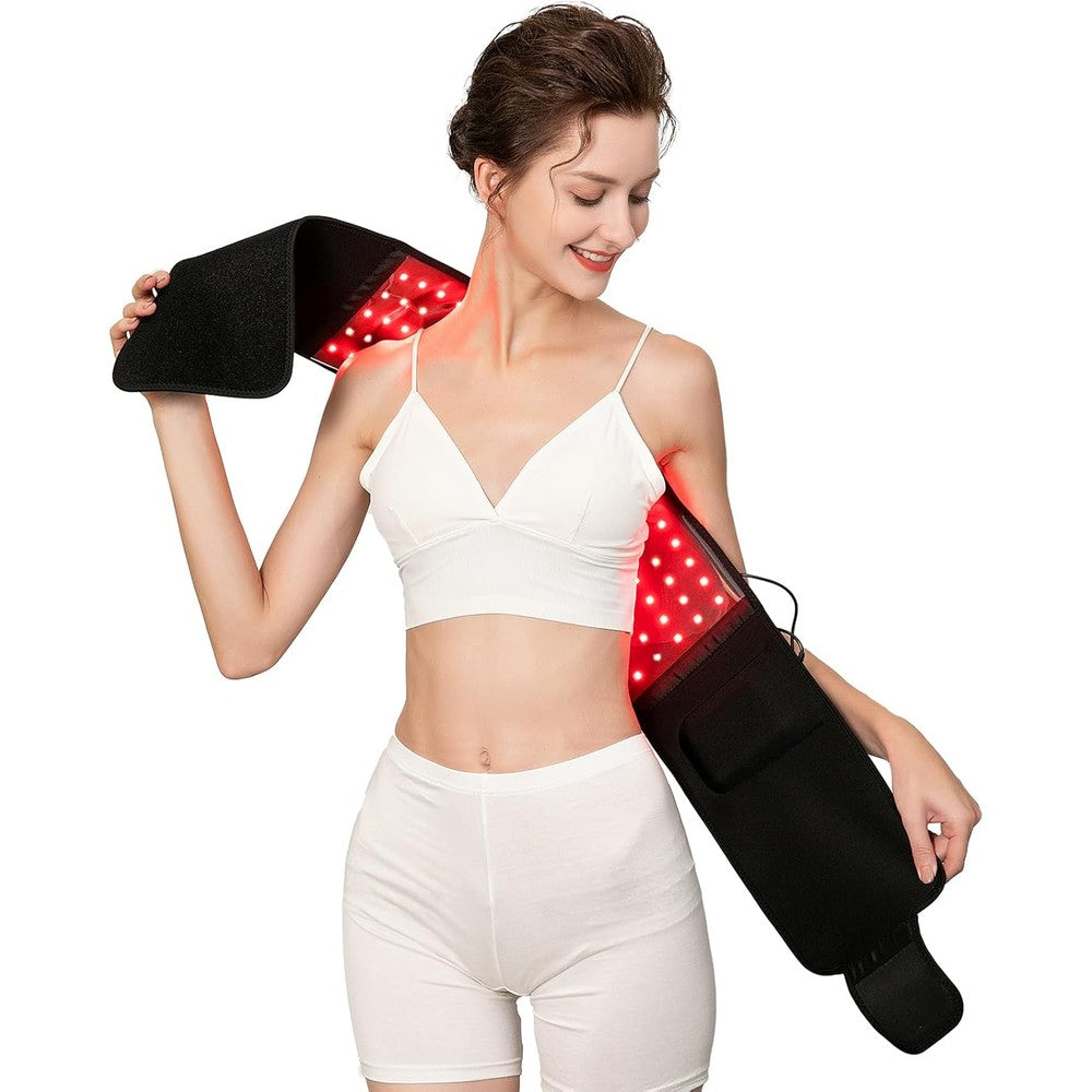 USUIE Red Light Therapy Belt front view showing the dual-wavelength LED grid array for targeting chronic back pain relief.
