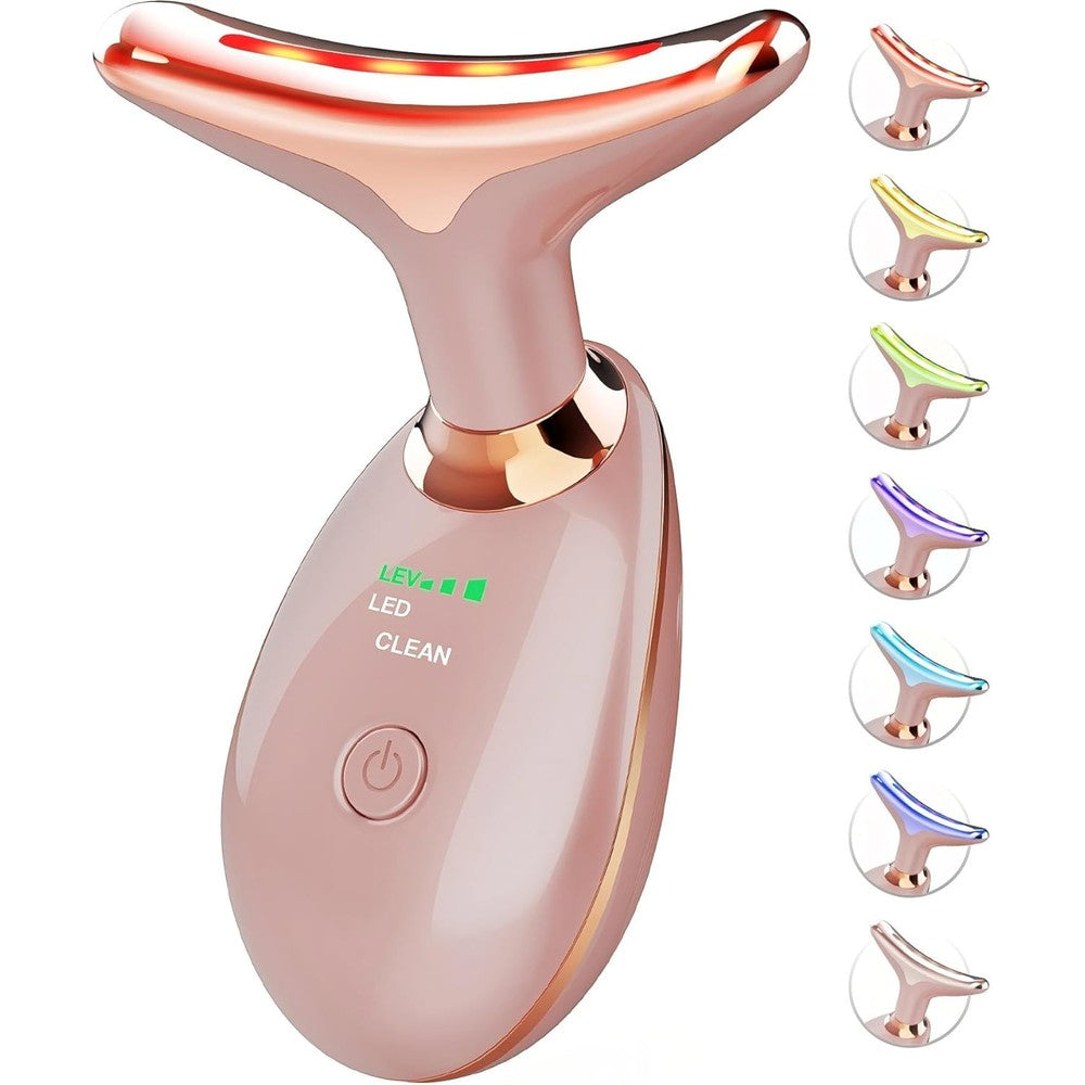 SDKWDH red light therapy face and neck massager front view in rose gold