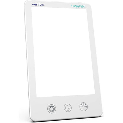 Verilux HappyLight Luxe light therapy lamp front view showcasing bright white LED panel