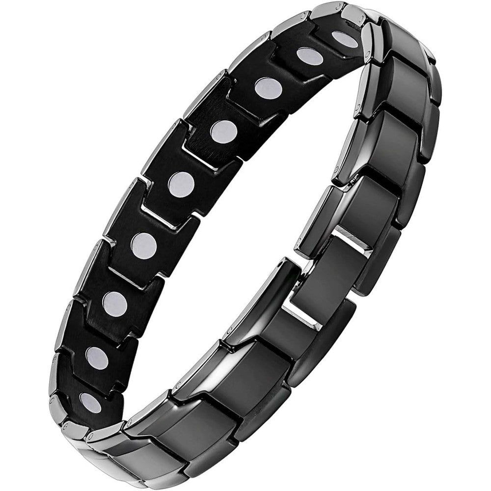 Feraco Mens Magnetic Bracelet front view of matte black titanium steel links.