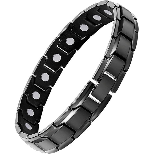 Feraco Mens Magnetic Bracelet front view of matte black titanium steel links.
