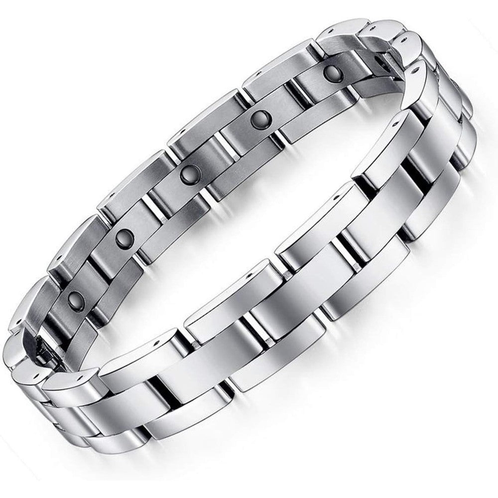 Feraco Magnetic Bracelet for Men Silver Titanium Front View
