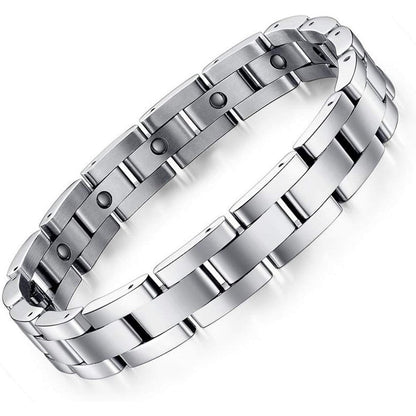 Feraco Magnetic Bracelet for Men Silver Titanium Front View