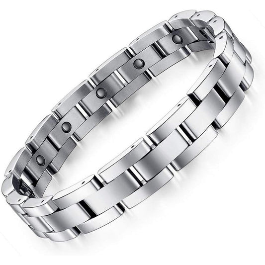 Feraco Magnetic Bracelet for Men Silver Titanium Front View