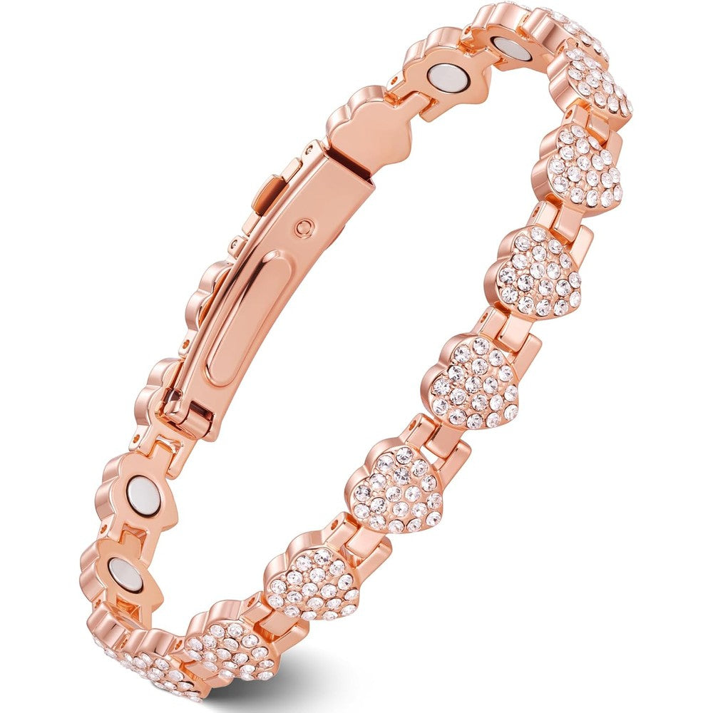 Feraco Copper Magnetic Bracelet for women front view with heart shaped links.
