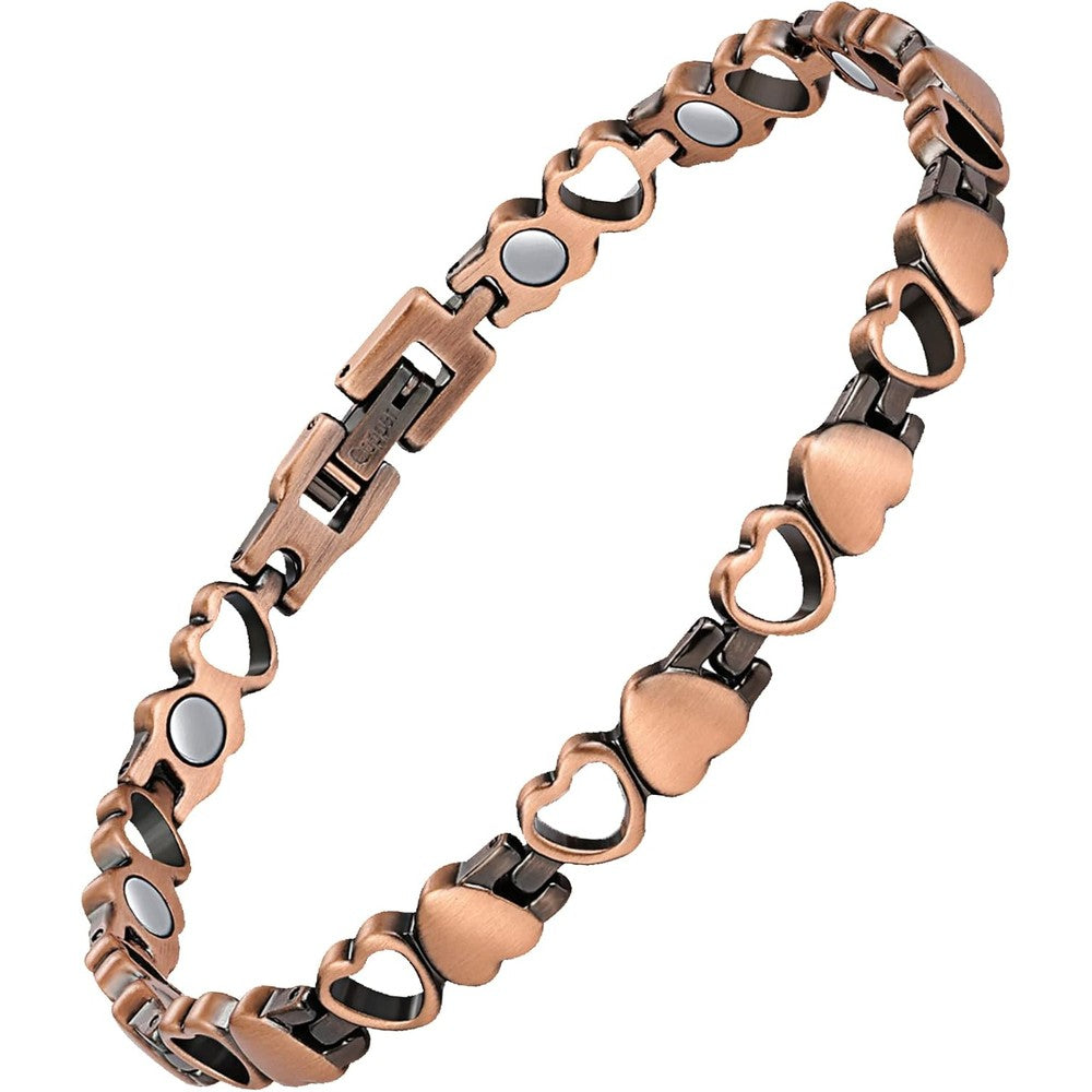 Feraco Pure Copper Magnetic Anklet front view with heart shape links.