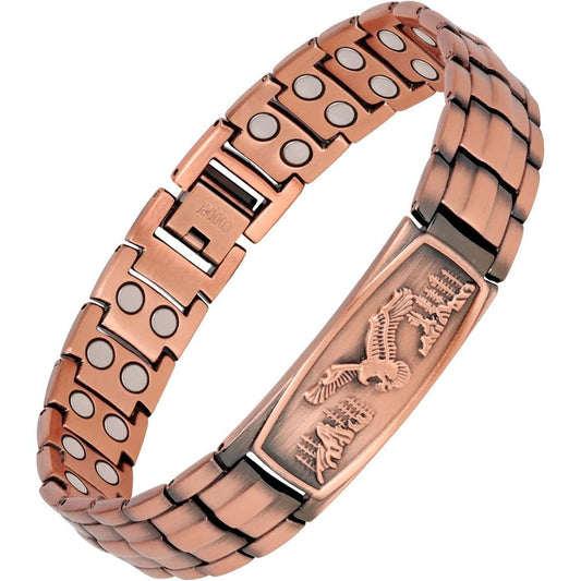 Feraco copper magnetic bracelet for men with eagle pattern front view.