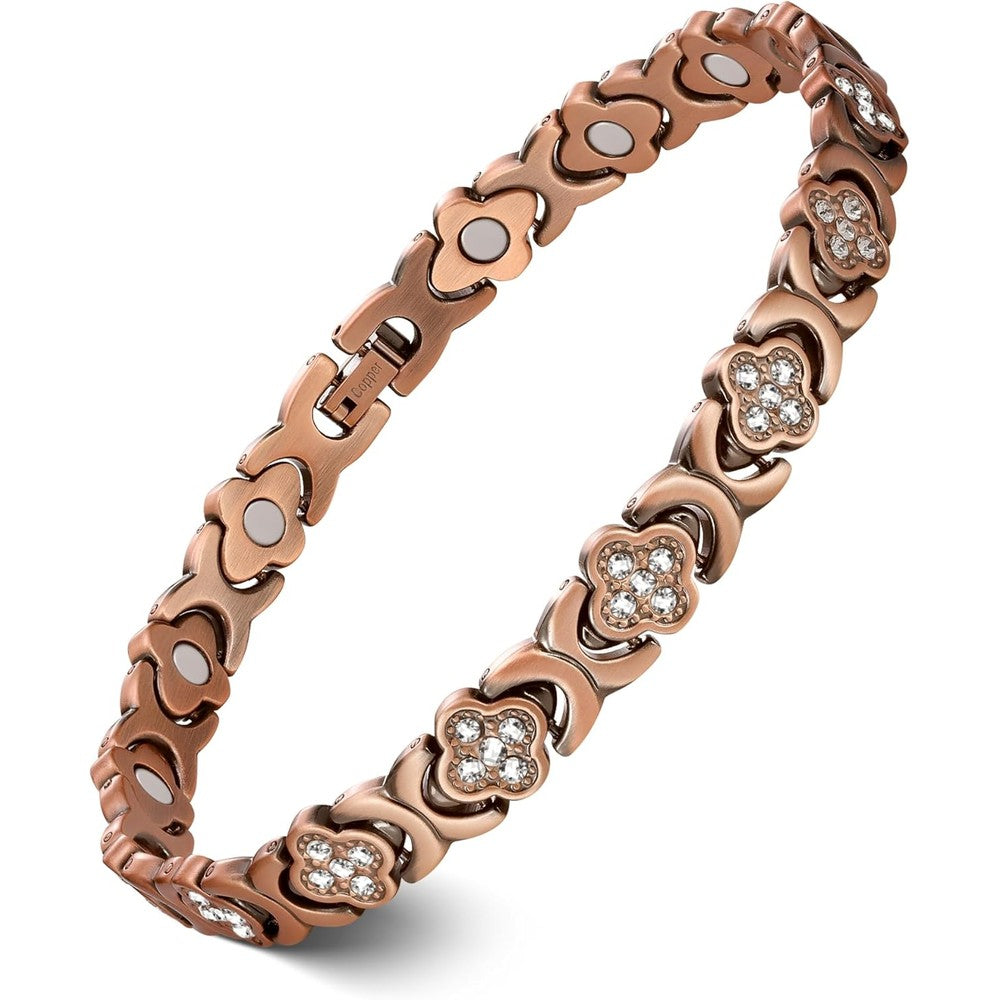 Feraco Copper Ankle Bracelet for Women front view showcasing clover design.
