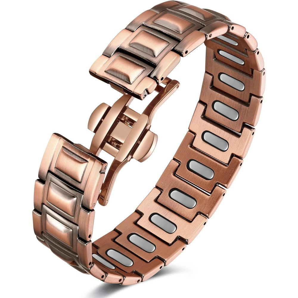 Feraco Copper Magnetic Therapy Bracelet for Men front view showing link pattern.