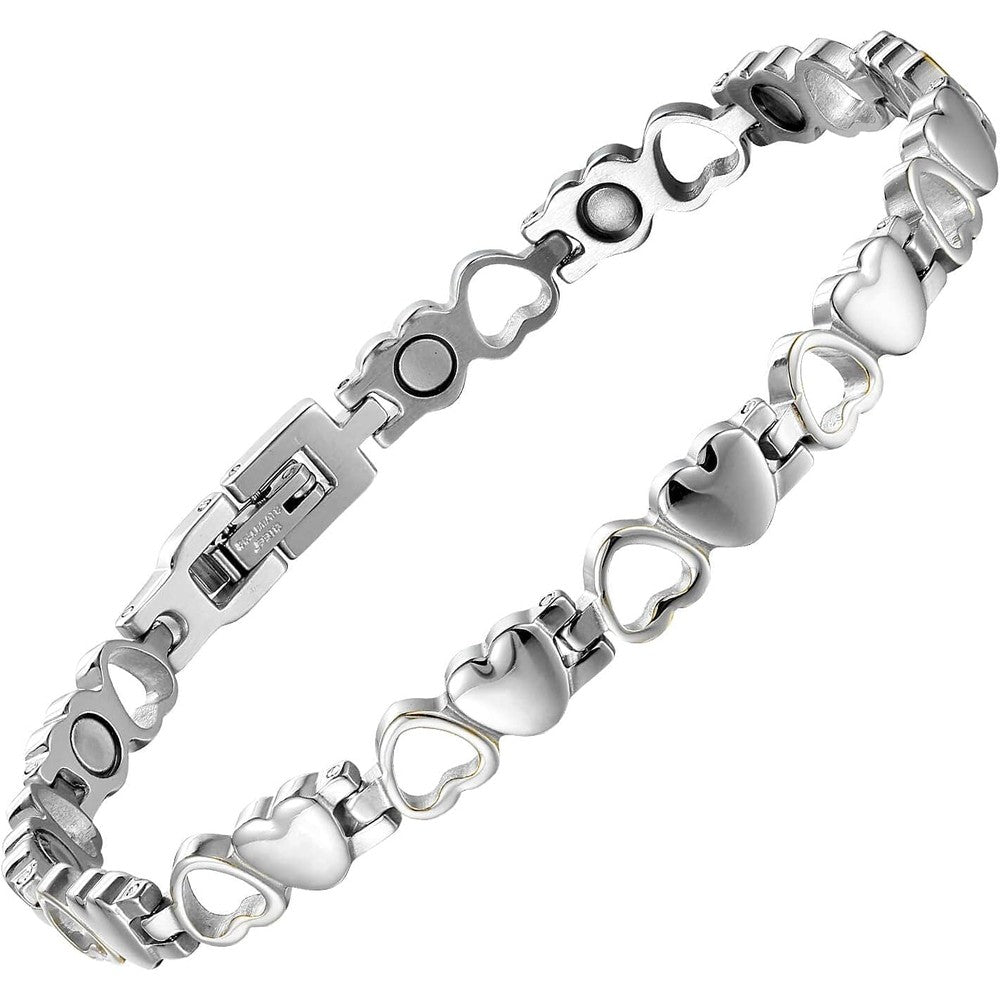 BioMag Magnetic Bracelet for Women front view in silver titanium steel.