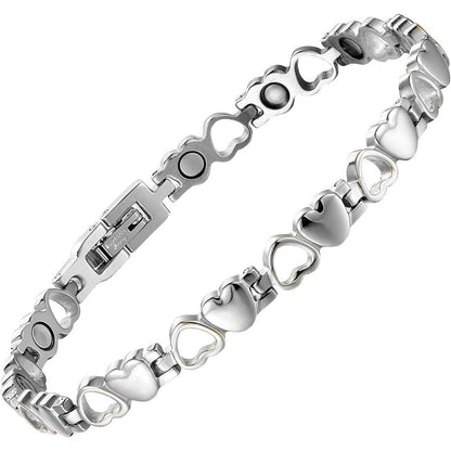 BioMag Magnetic Bracelet for Women front view in silver titanium steel.