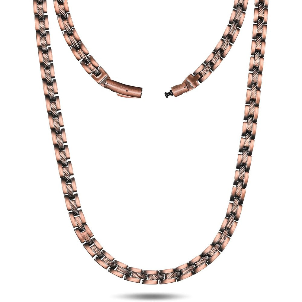 Feraco 99.99% Pure Copper Magnetic Necklace front view showing vintage matrix design