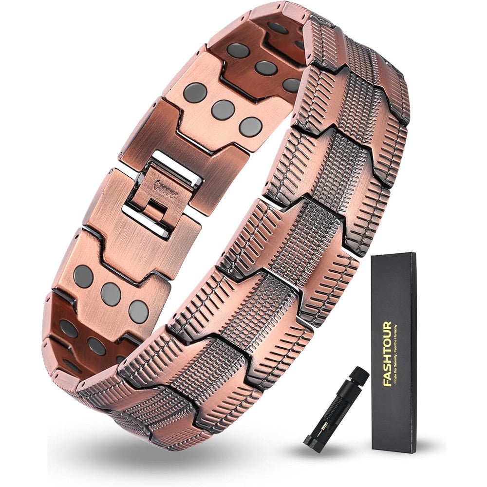 Fashtour 3X Copper Bracelet for Men front view magnetic therapy jewelry