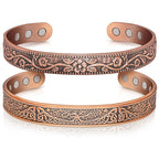 Auramag Copper Magnetic Bangle front view showing Tree of Life design.