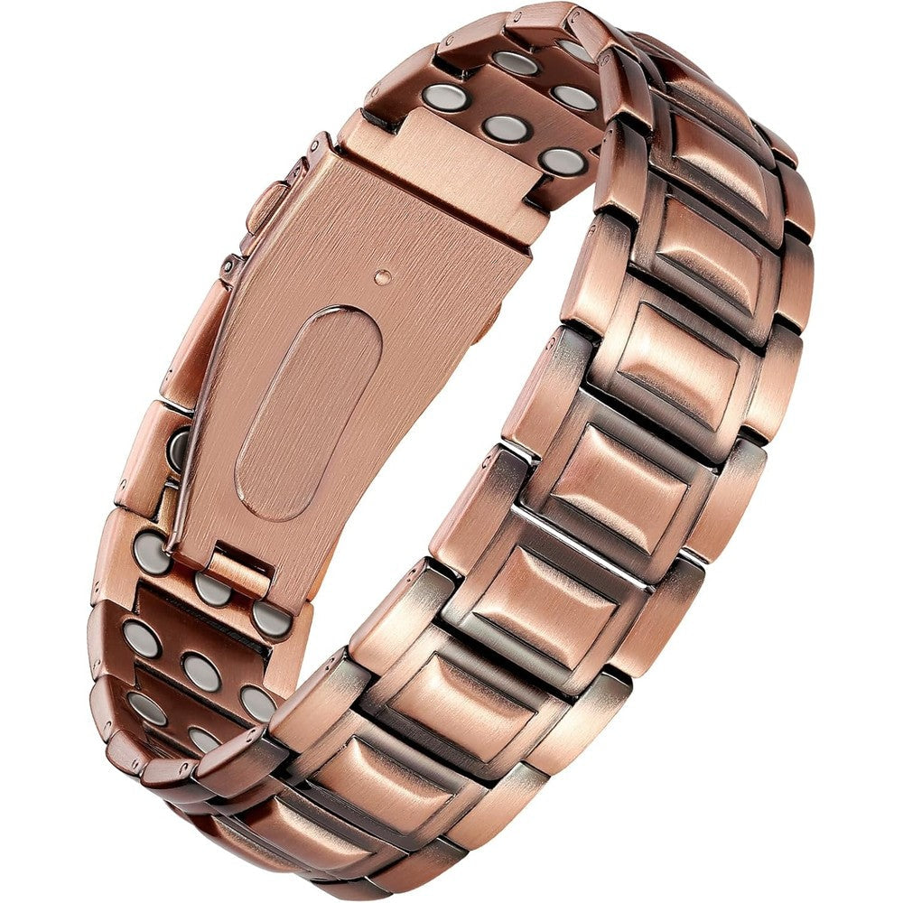 Jecanori 3X Strength Copper Bracelet for Men front view showing magnetic links.