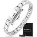 MagnetRX EllipseMAX Silver Magnetic Bracelet for Women front view on wrist.