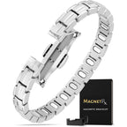 MagnetRX EllipseMAX Silver Magnetic Bracelet for Women front view on wrist.