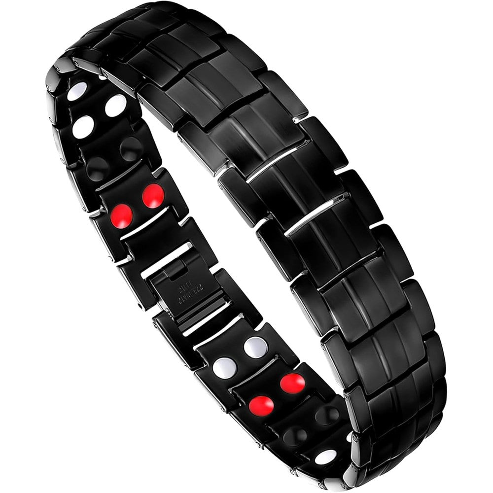 Feraco Mens Magnetic Bracelet front view showing black titanium links.