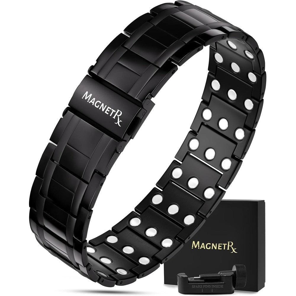 MagnetRX 3X Strength Titanium Magnetic Bracelet front view showing black PVD finish.