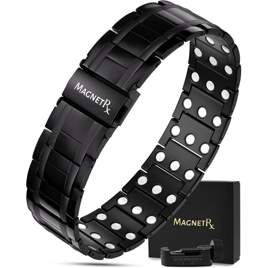 MagnetRX 3X Strength Titanium Magnetic Bracelet front view showing black PVD finish.
