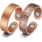 Jecanori Magnetic Copper Rings front view showcasing vintage flower and sleek designs.