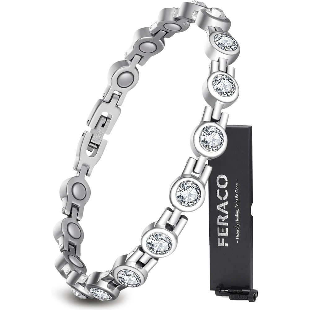 Feraco magnetic bracelet for women front view sparkling crystals