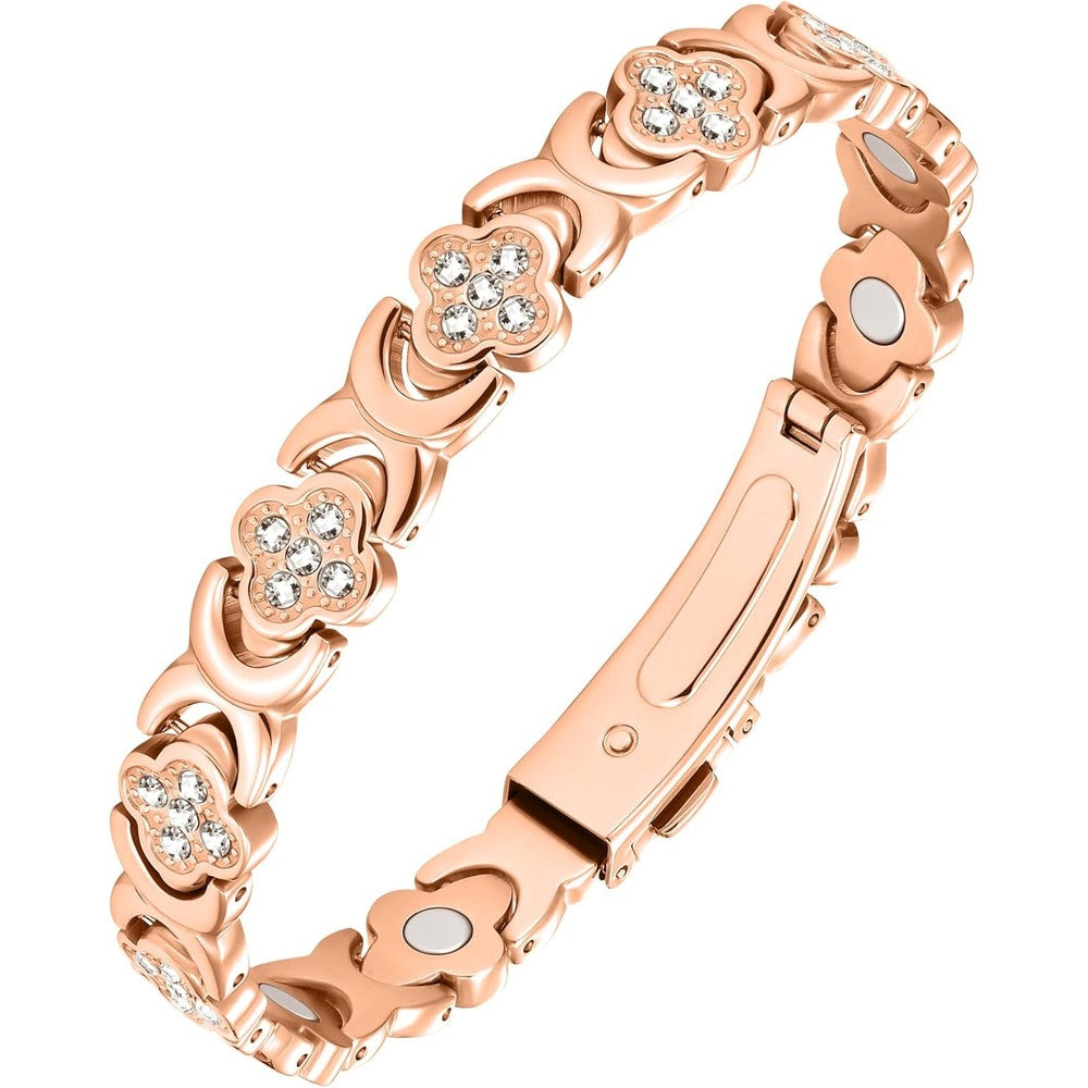 Jecanori Pure Copper Magnetic Bracelet front view for women with rose gold clover design.