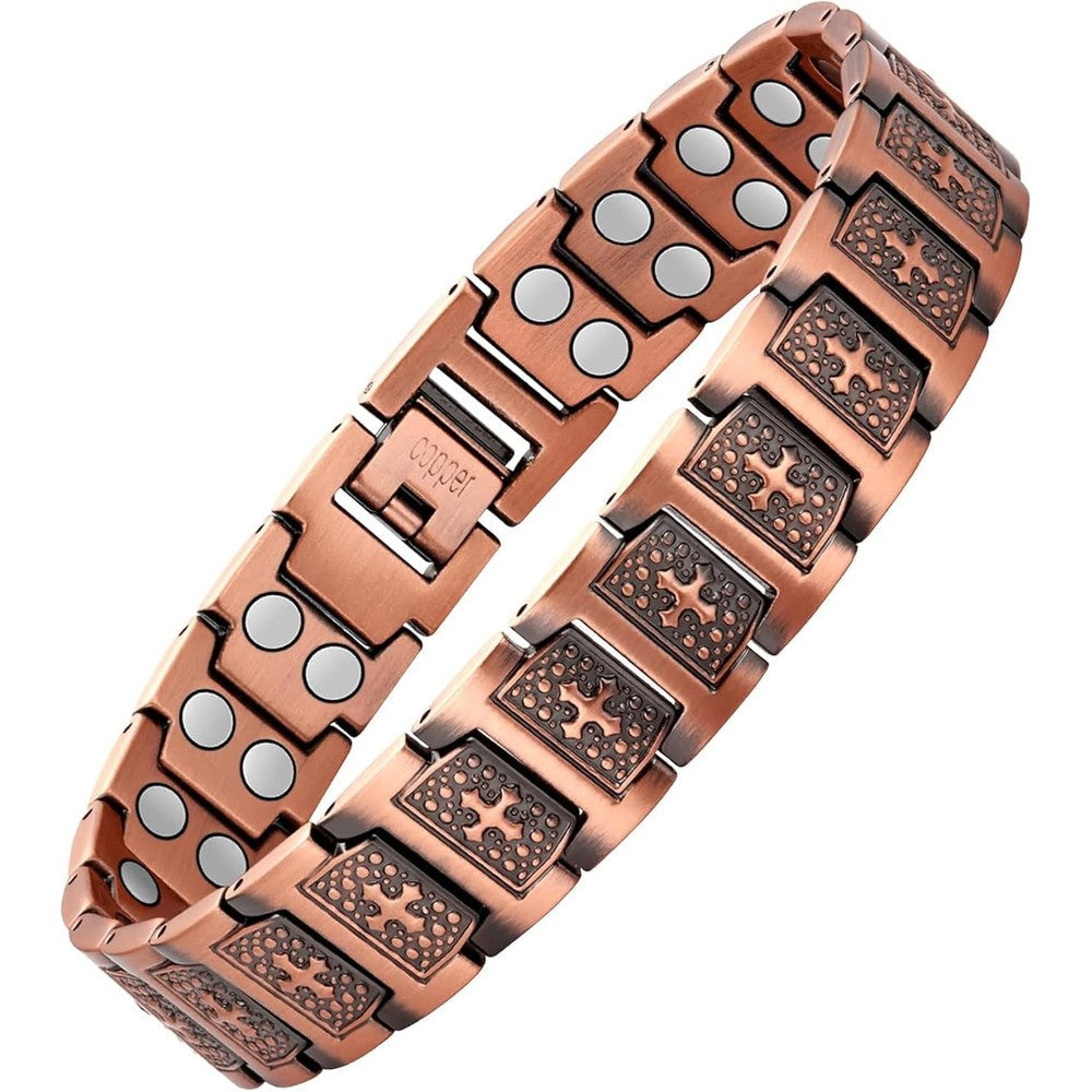 Feraco Copper Cross Bracelet for Men front view magnetic therapy jewelry.