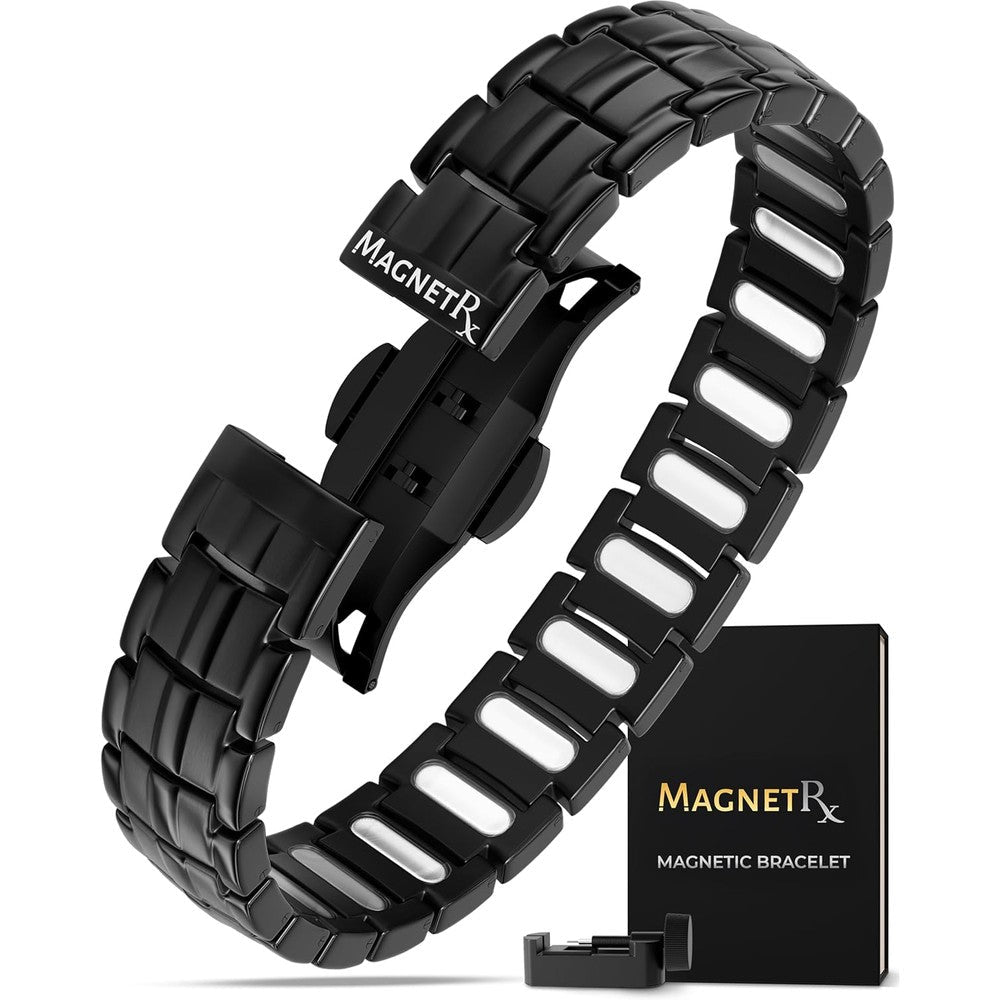 MagnetRX EllipseMAX Magnetic Bracelet for men front view in black titanium