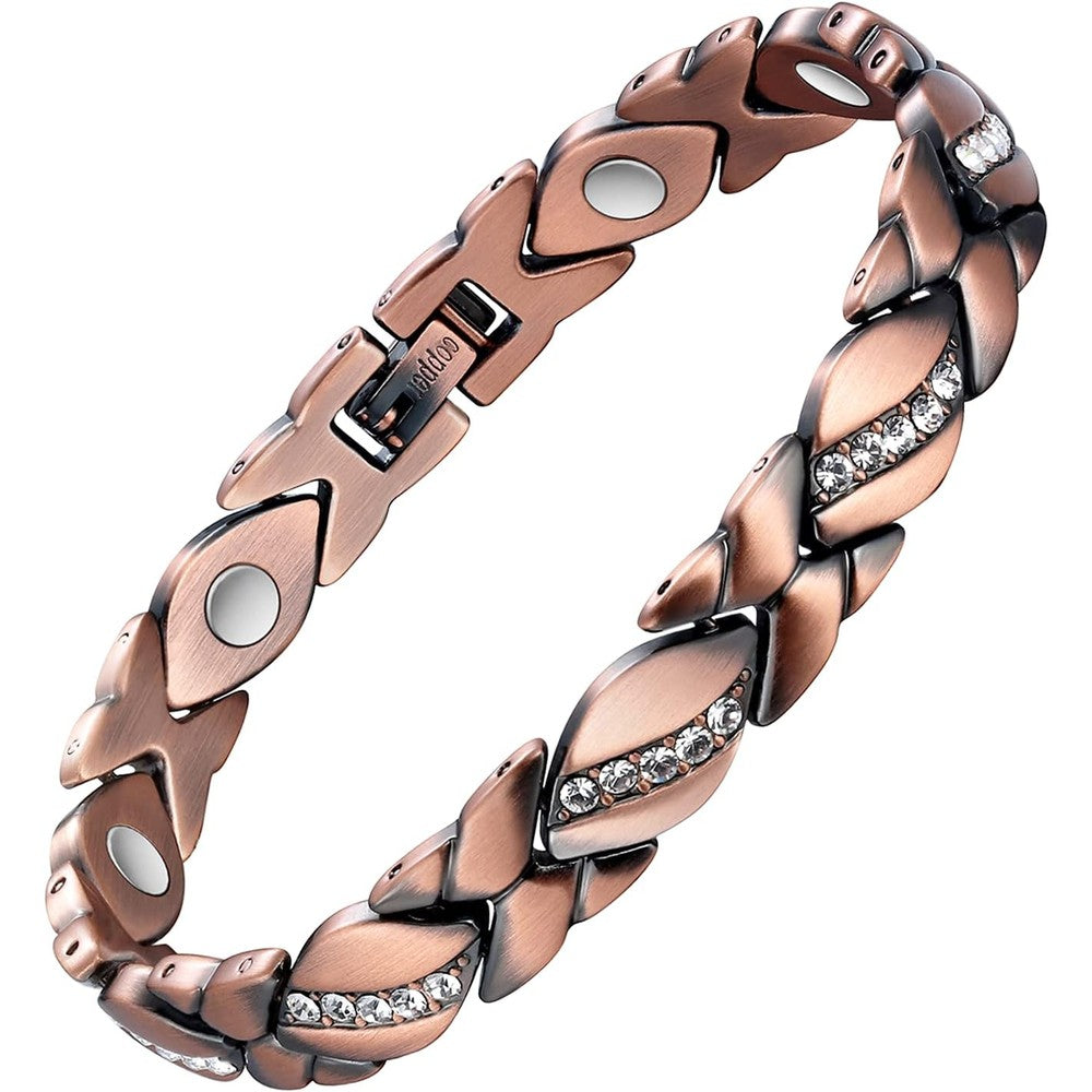 Jecanori Pure Copper Magnetic Bracelet front view featuring crystal accents.